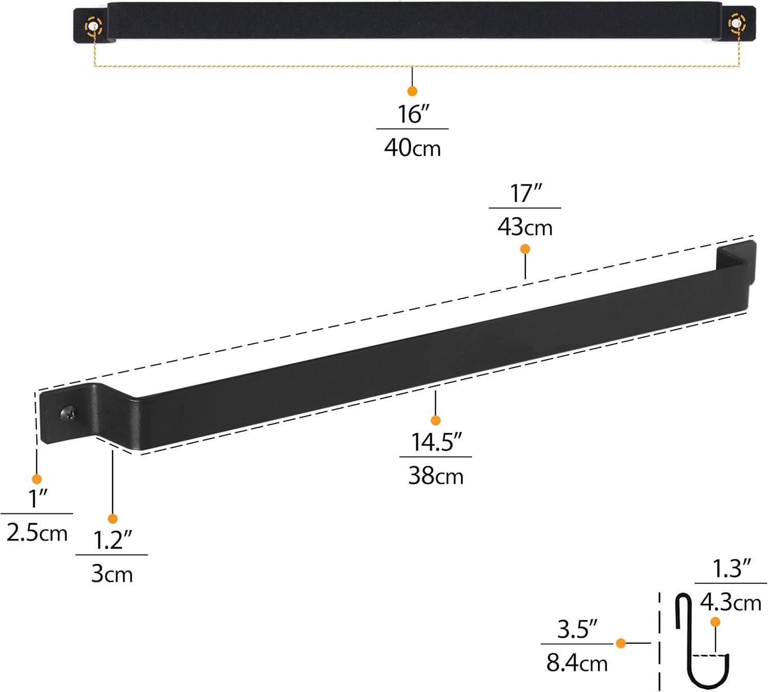 Wallniture Gourmet Kitchen Rail with 10 Hooks, Wall Mounted Wrought Iron Hanging Utensil Holder Rack with Black 17 Inch