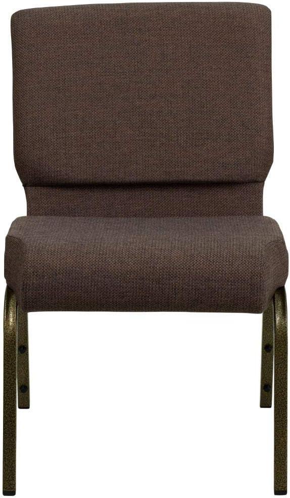 21'' Brown Fabric and Gold Steel Stacking Chair