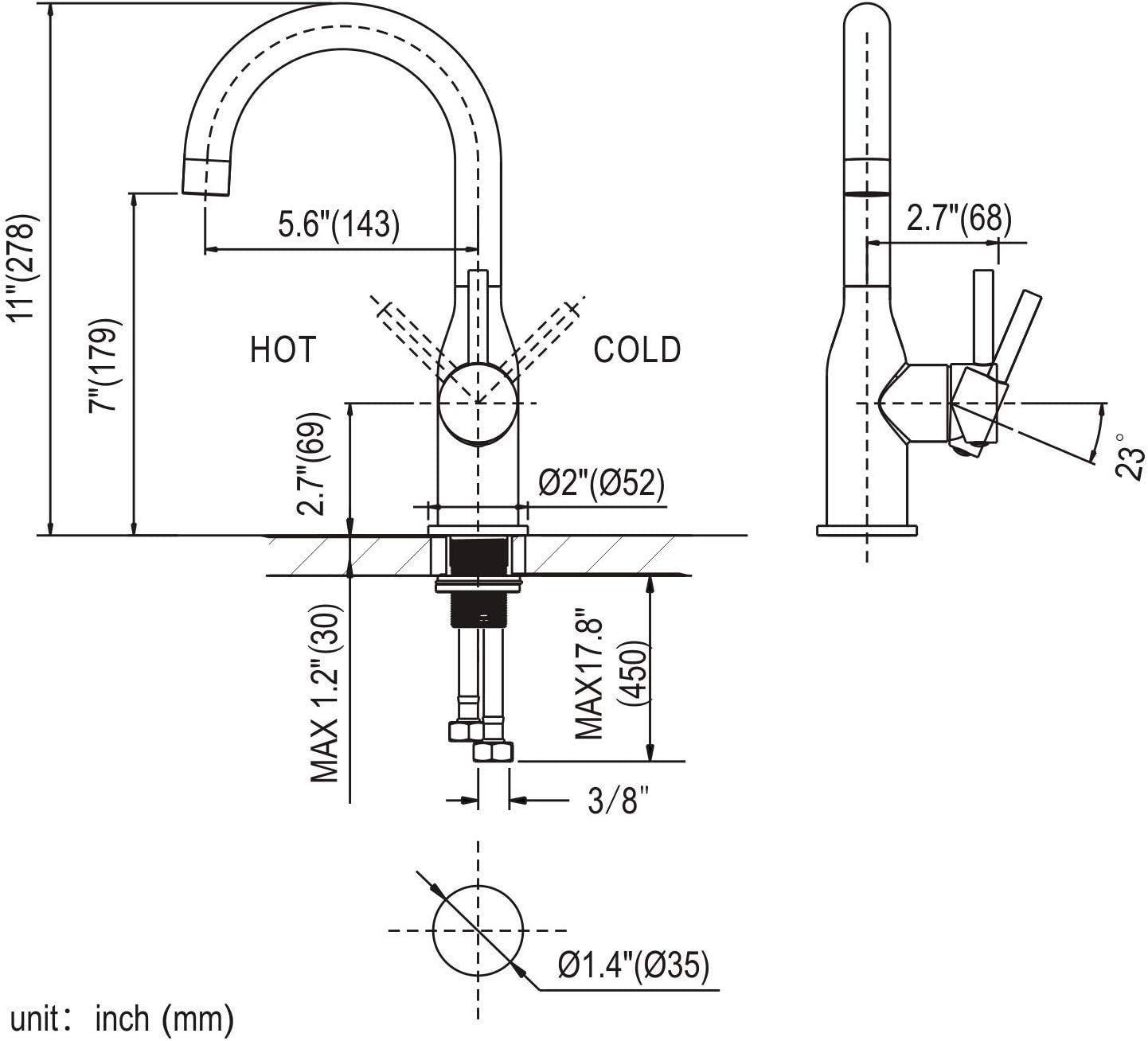 Wowow Kitchen Faucet Stainless Steel Brushed Nickel Bar Faucet Single Handle Kitchen Sink Faucets