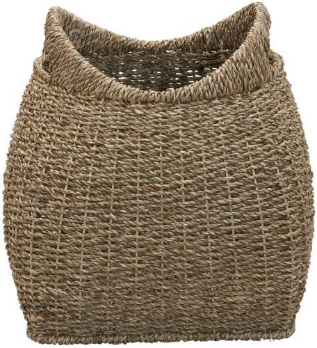 Household Essentials Basket with Handles Seagrass: Handwoven Round Storage, Brown Decorative Wicker, 14" Height