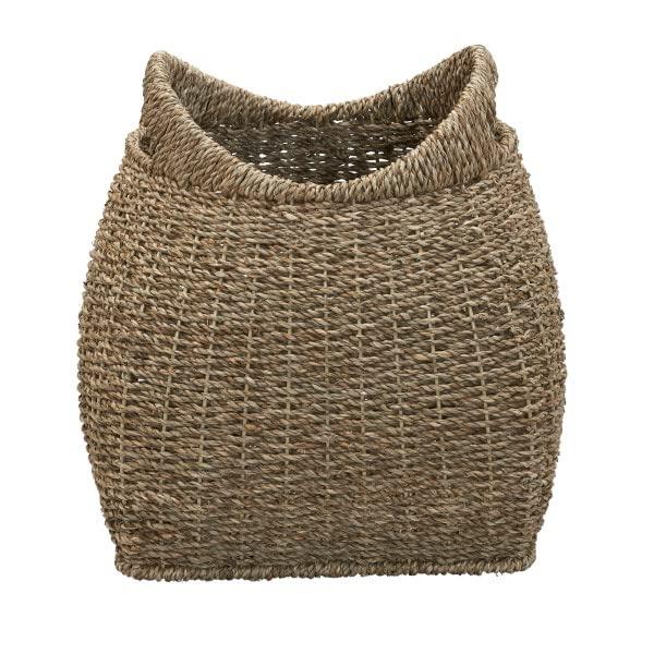 Household Essentials Basket with Handles Seagrass: Handwoven Round Storage, Brown Decorative Wicker, 14" Height