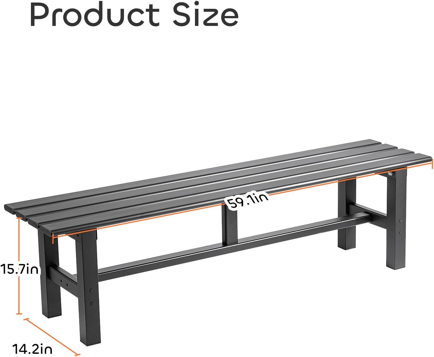 Black Aluminum Outdoor Patio Bench, 59.1 x 14.2 x 15.7 Inches