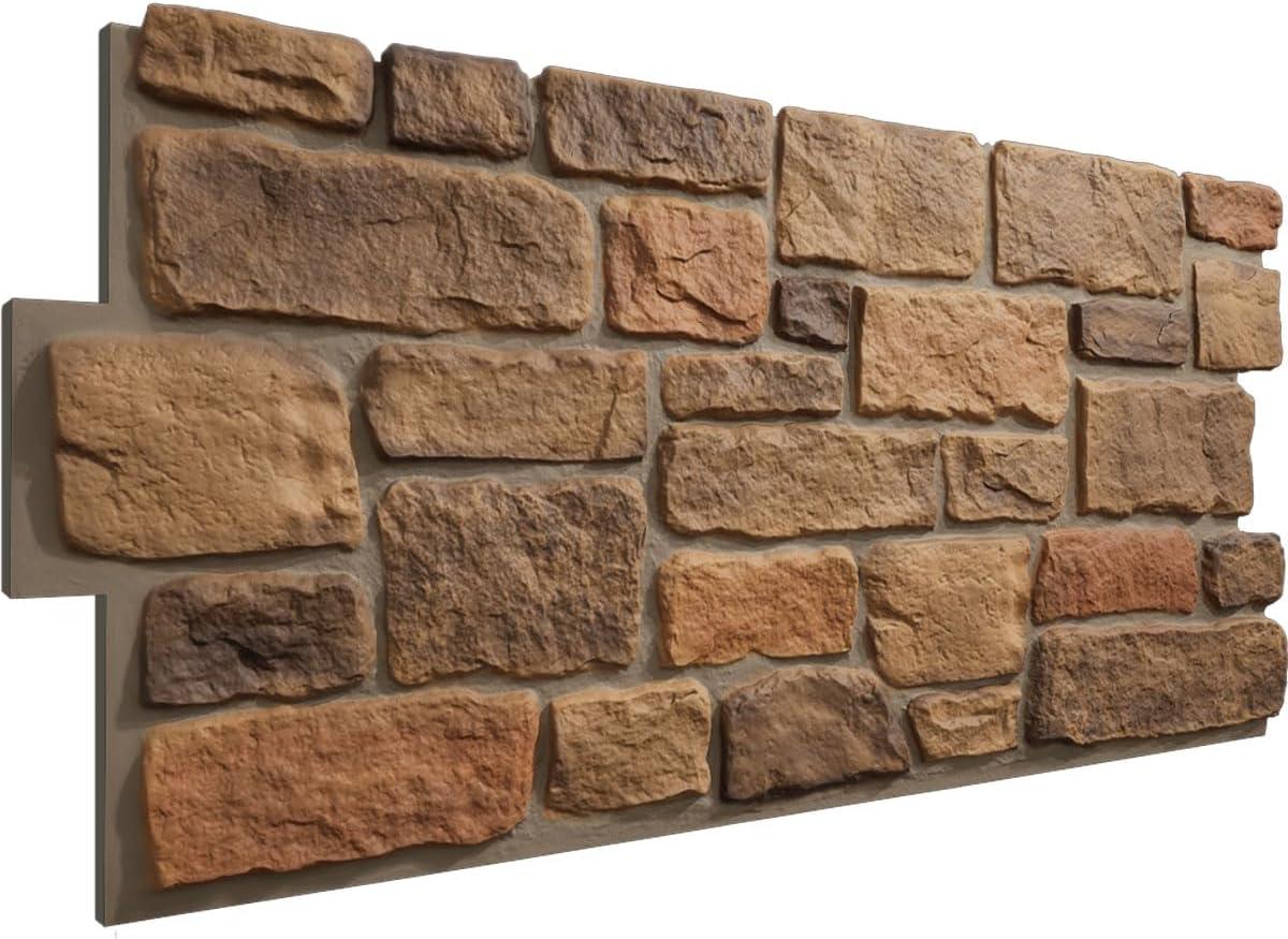 EverStone Cobblestone Faux Stone Panel, 48"W x 23 3/4"H x 1 1/8"D, Rustic Roast Color