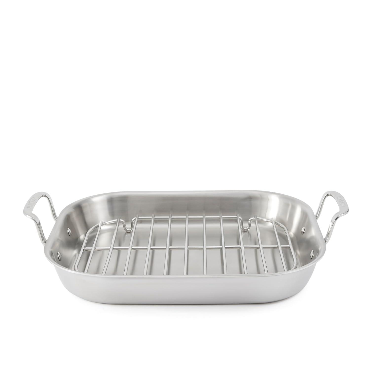 Stainless Steel 16" Roasting Pan with Flat Rack and Handles