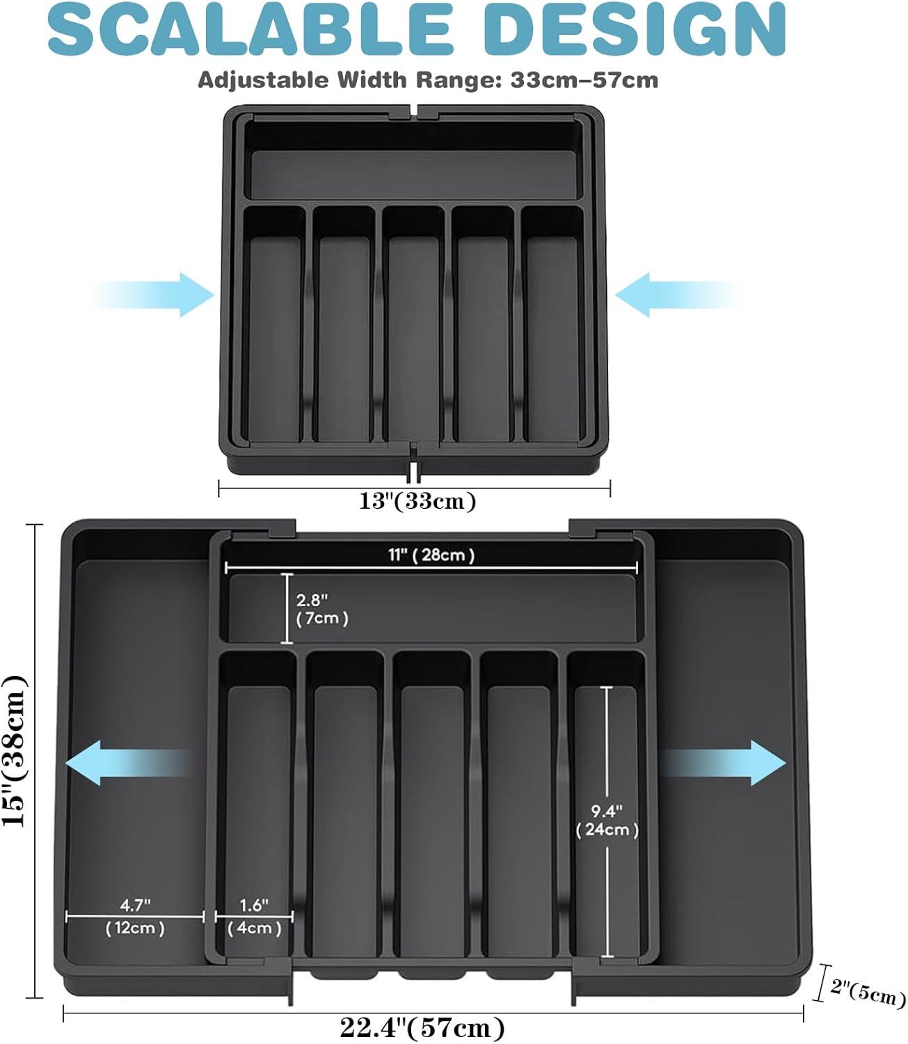 Adjustable Black Plastic Expandable Kitchen Drawer Organizer