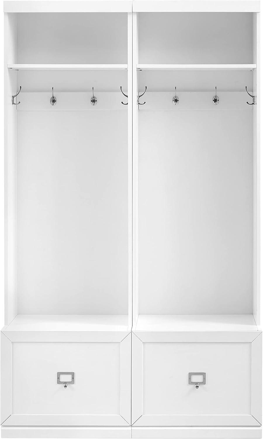 2pc Harper Entryway Hall Trees White - Crosley: Organizer with Bench, 8 Coat Hooks, Label Drawers