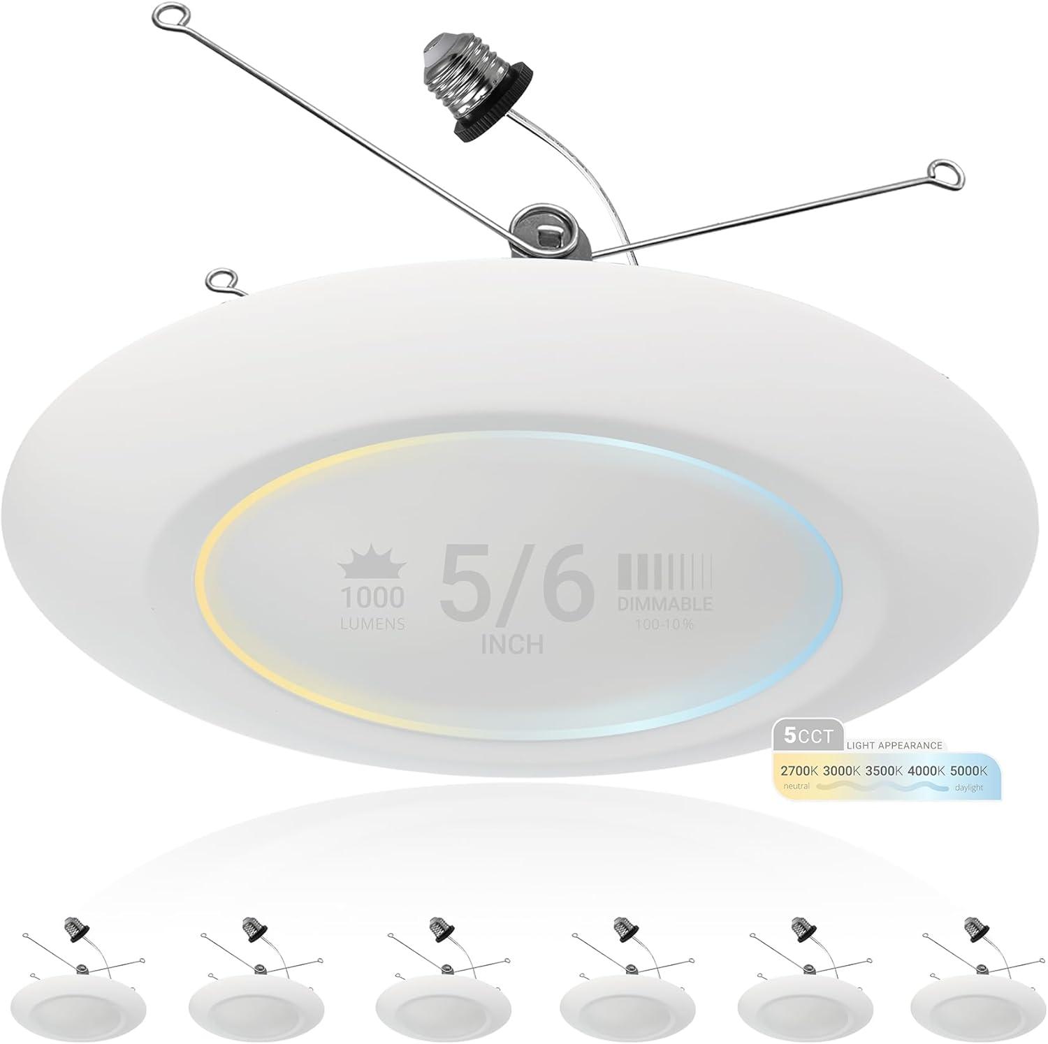NUWATT 5/6 in. 5CCT Selectable Remodel 15W Retrofit Disk Light E26 Base LED Recessed Lighting Kit 6PK NW-R-DSK-6-15W-5CT-6P
