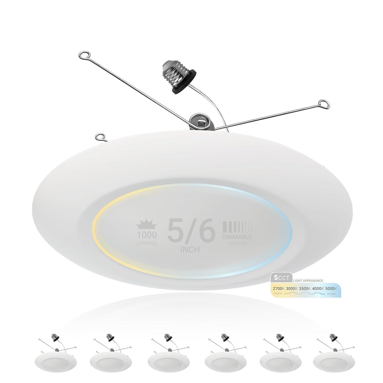 NUWATT 5/6 in. 5CCT Selectable Remodel 15W Retrofit Disk Light E26 Base LED Recessed Lighting Kit 6PK NW-R-DSK-6-15W-5CT-6P