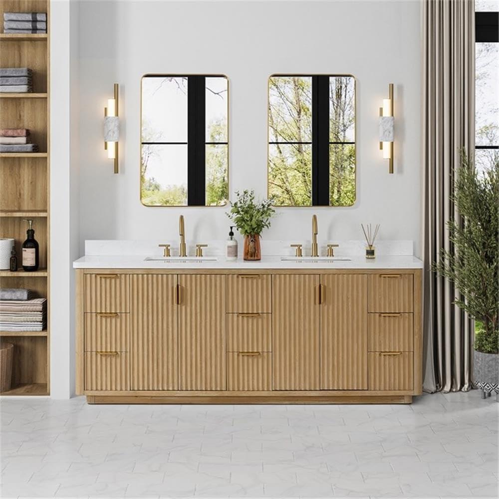 Cadiz 84" Double Bathroom Vanity in Washed Ash Grey w/Lightning White Composite