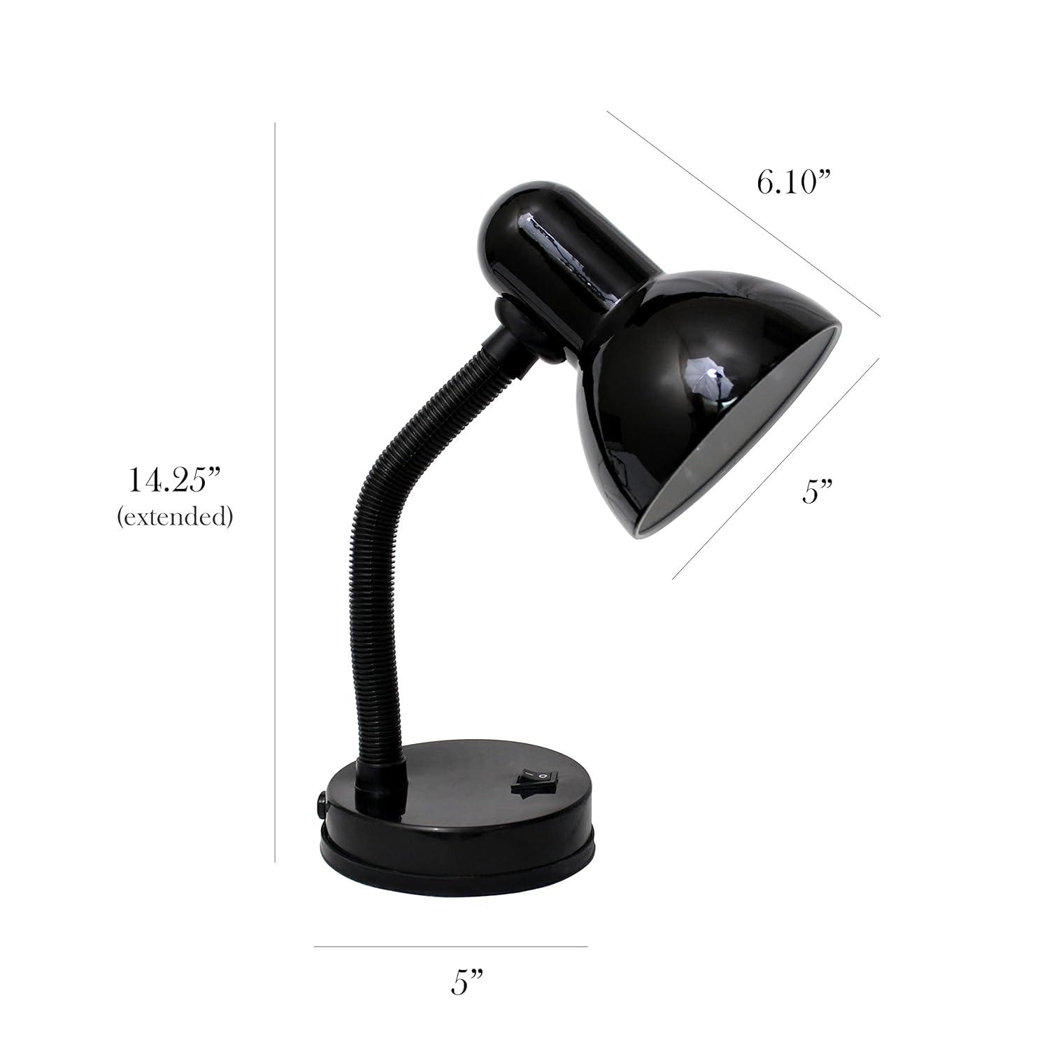 Simple Designs 14.25" Basic Metal Desk Lamp with Flexible Hose Neck (Includes LED Light Bulb) Black