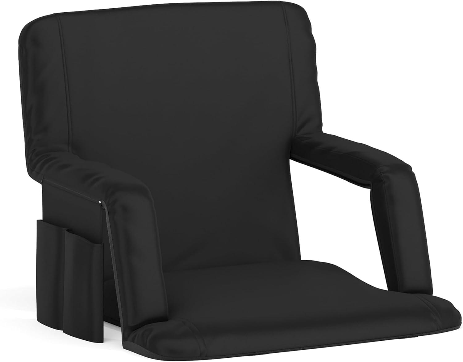 Flash Furniture Malta Reclining Backpack Stadium Chair with Armrests and Storage, Black