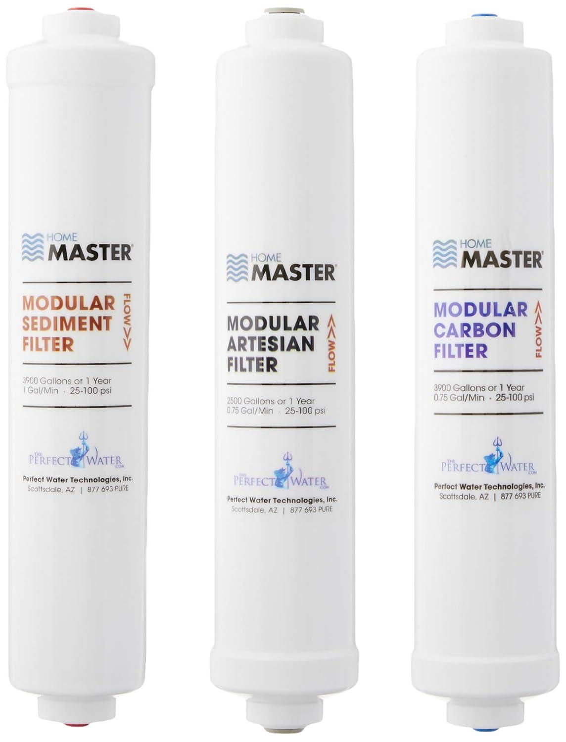 White Modular Sediment, Artesian, and Carbon Water Filter Set