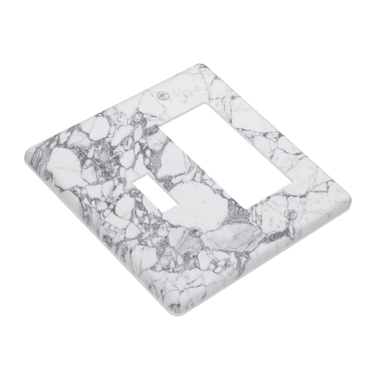 Graphics Wallplates - White Grey Marble Background Print - Double Toggle Wall Plate Cover