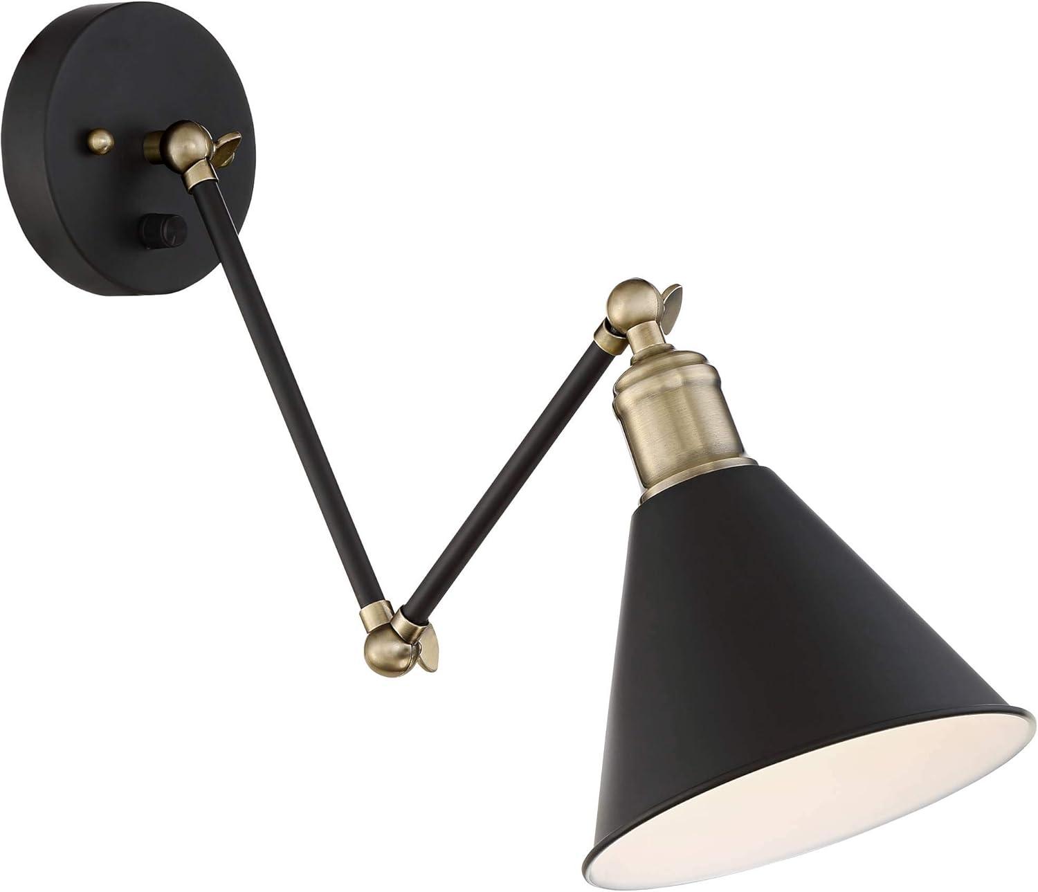 Black and Brass Adjustable Swing Arm Wall Lamp Set