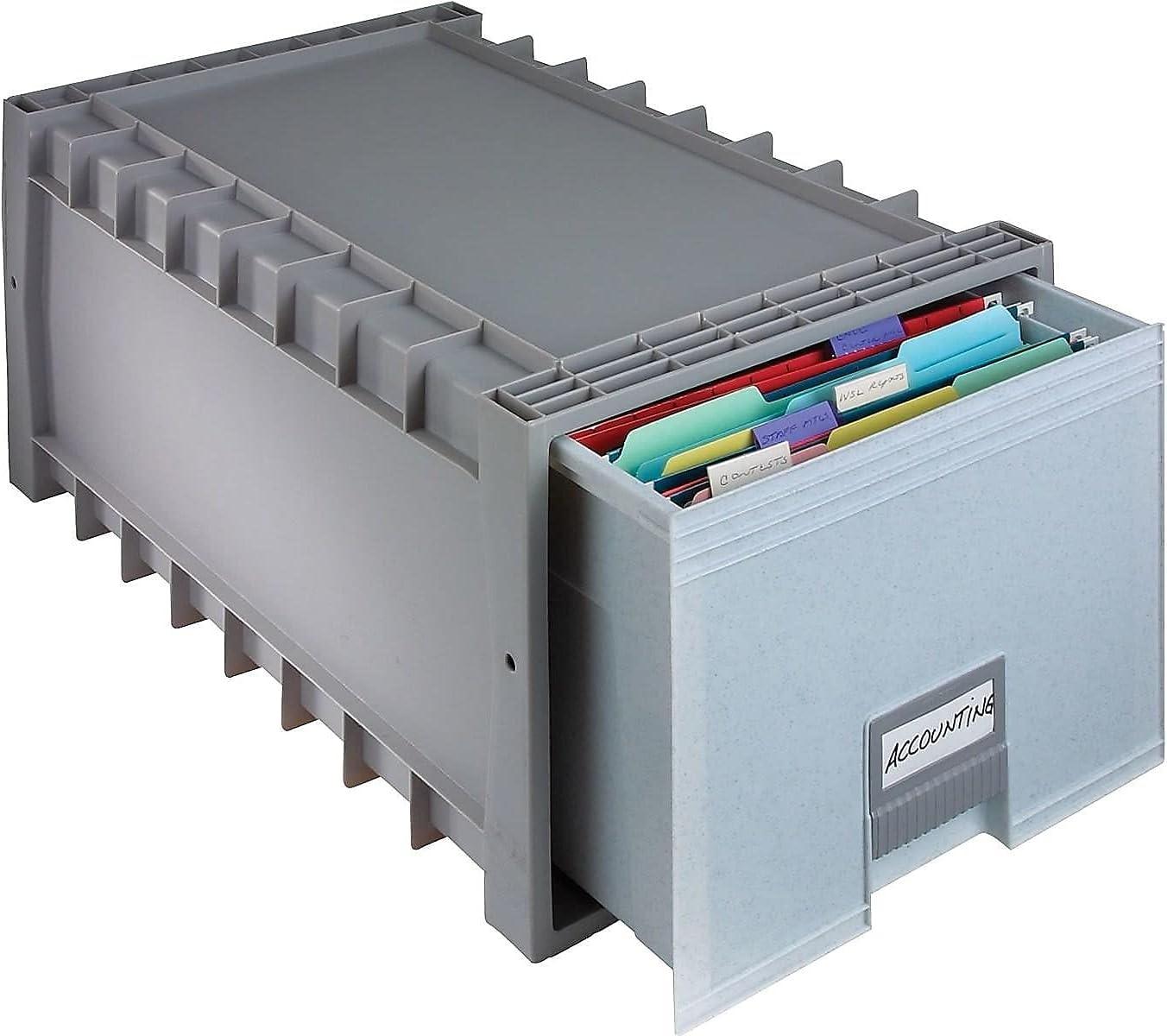 Storex Plastic Archive Drawer, Holds Letter Size Hanging Folders, 24 inch Depth, Gray and Granite, 1-Pack