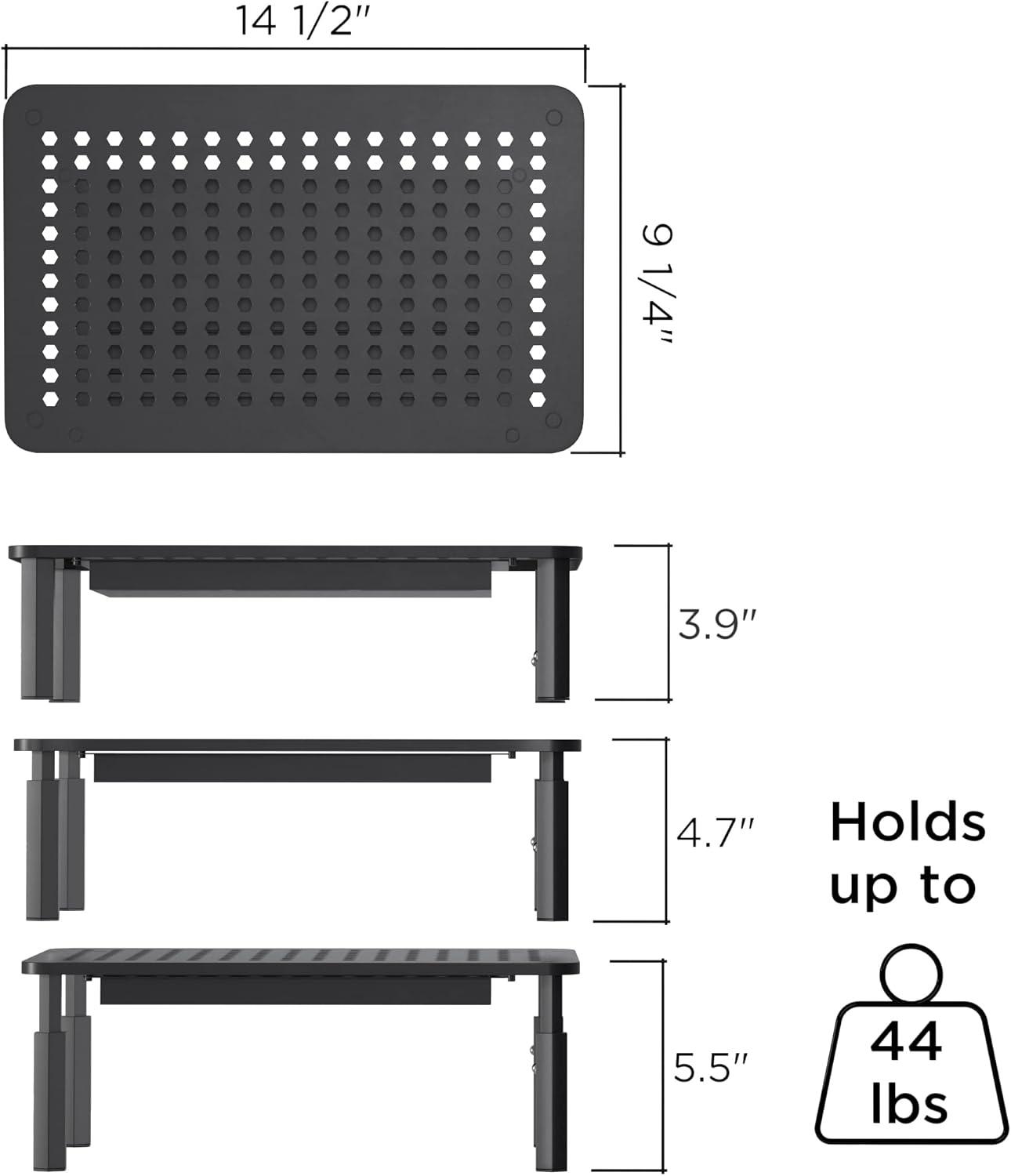 EVOOMI Black Metal Dual Monitor Stand with Drawer