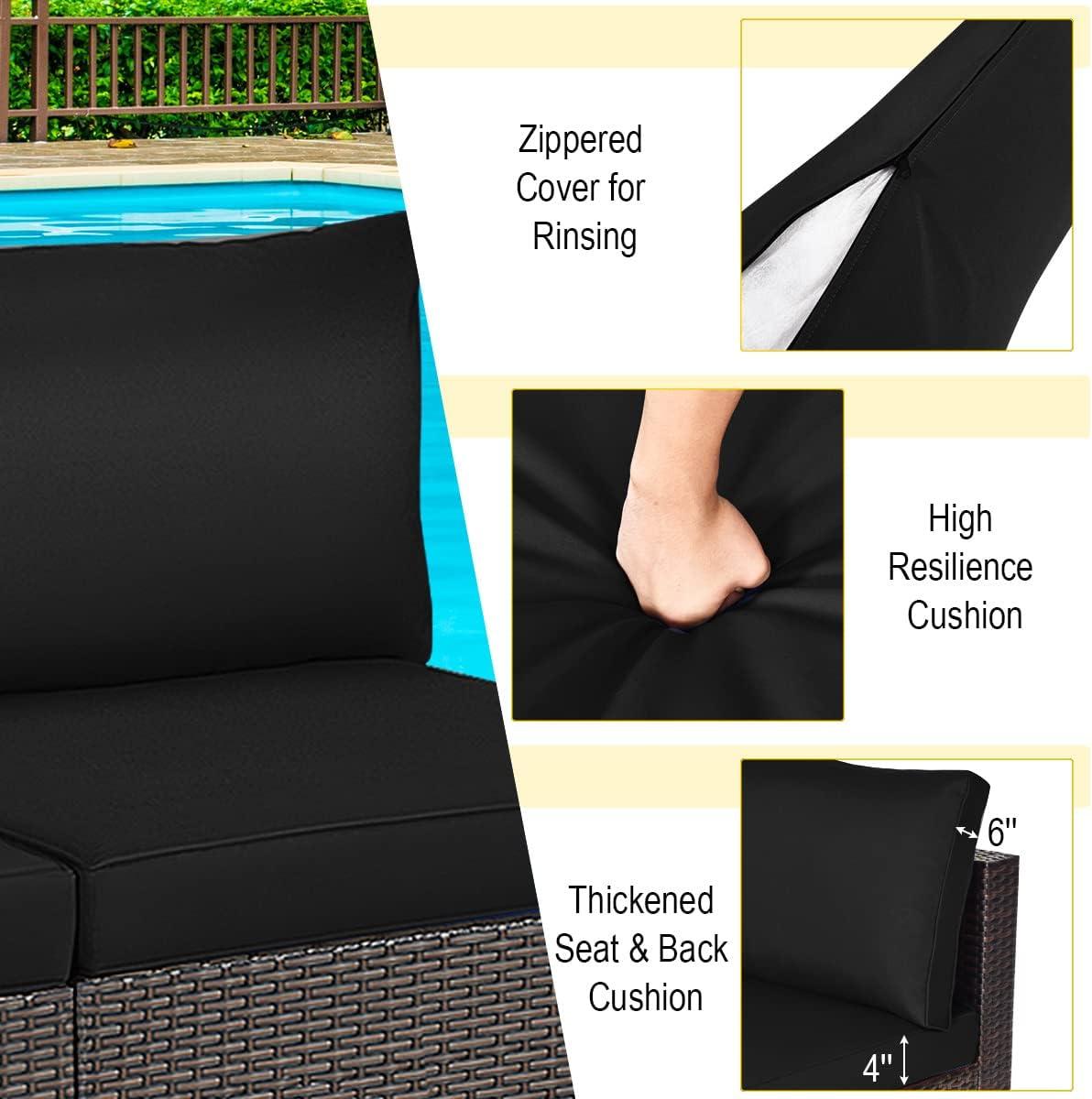 Costway 2PCS Patio Rattan Armless Sofa Sectional Furniture Conversation W/Black Cushion