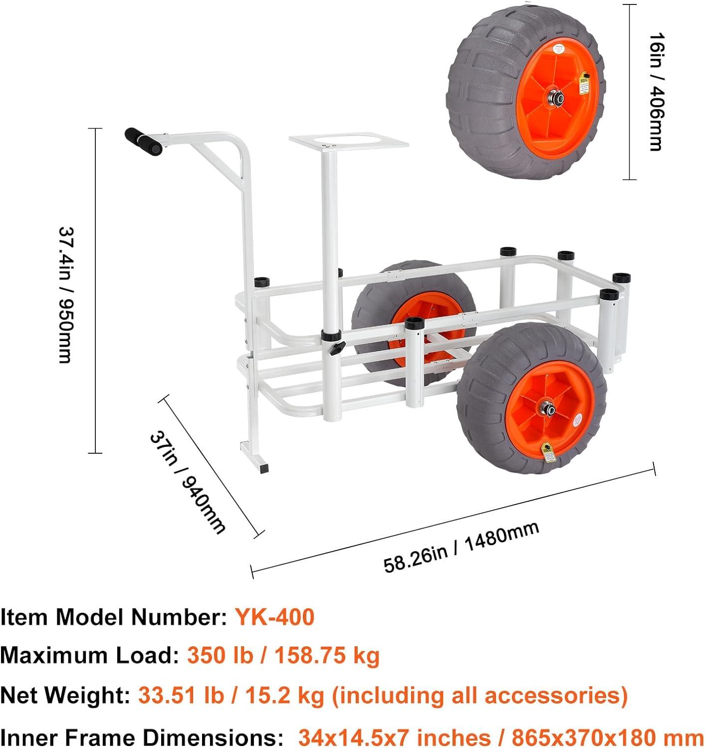 Heavy-Duty White Aluminum Beach Fishing Cart with Balloon Tires