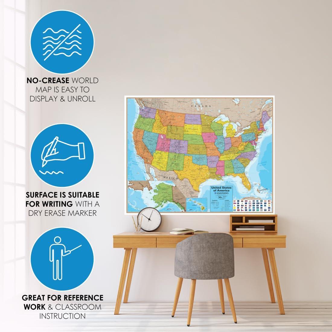 Hemispheres® Blue Ocean Series USA Laminated Wall Map, 38" x 48"