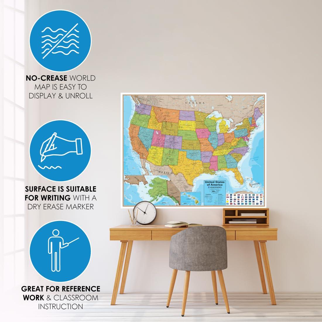 Hemispheres® Blue Ocean Series USA Laminated Wall Map, 38" x 48"