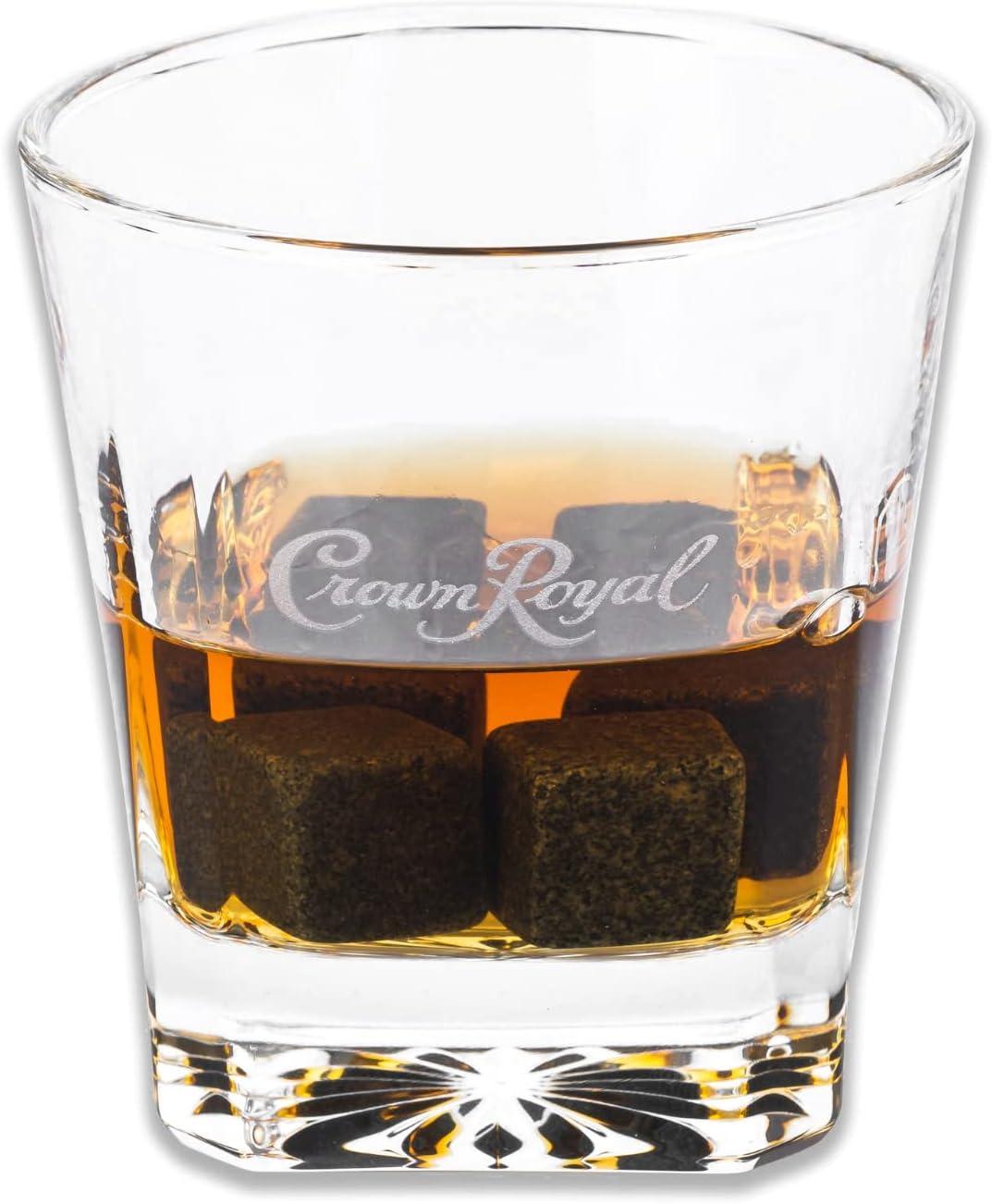 Crown Royal Whiskey Glass and Stone Set by Lord’s Rocks | 2 Scotch Whiskey Glasses and 4 Unique Chilling Granite Rocks | Whiskey Stone Gift Set for Men Compatible