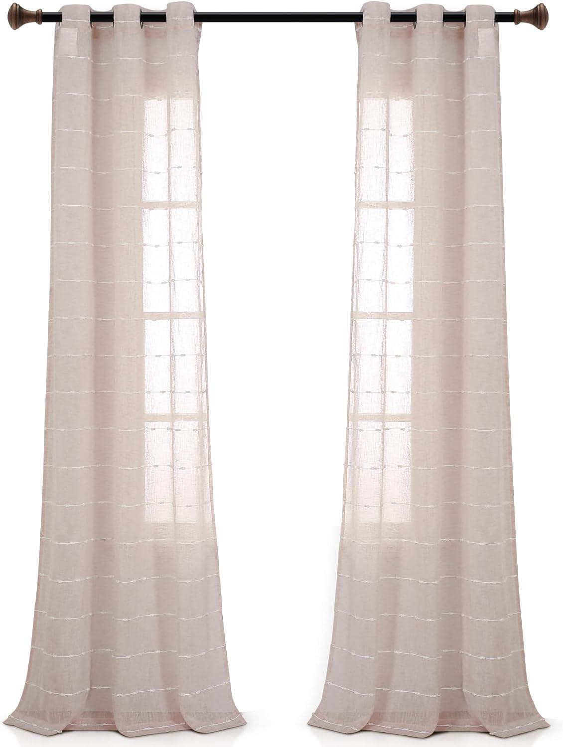 Farmhouse Textured Sheer Polyester Sheer Curtain Pair