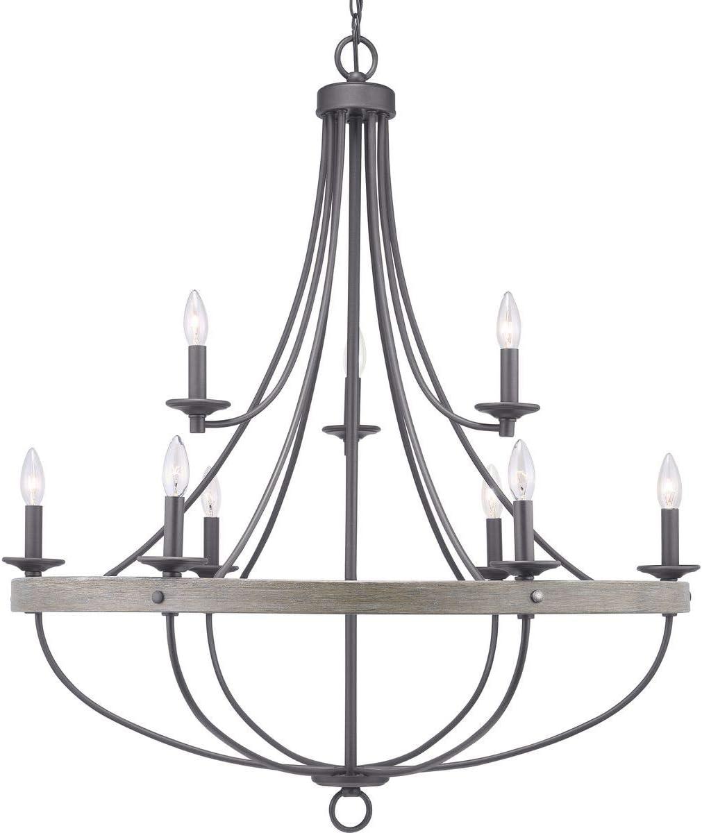 Progress Lighting Gulliver 9-Light Chandelier, Graphite, Wood Grained Texture Shade