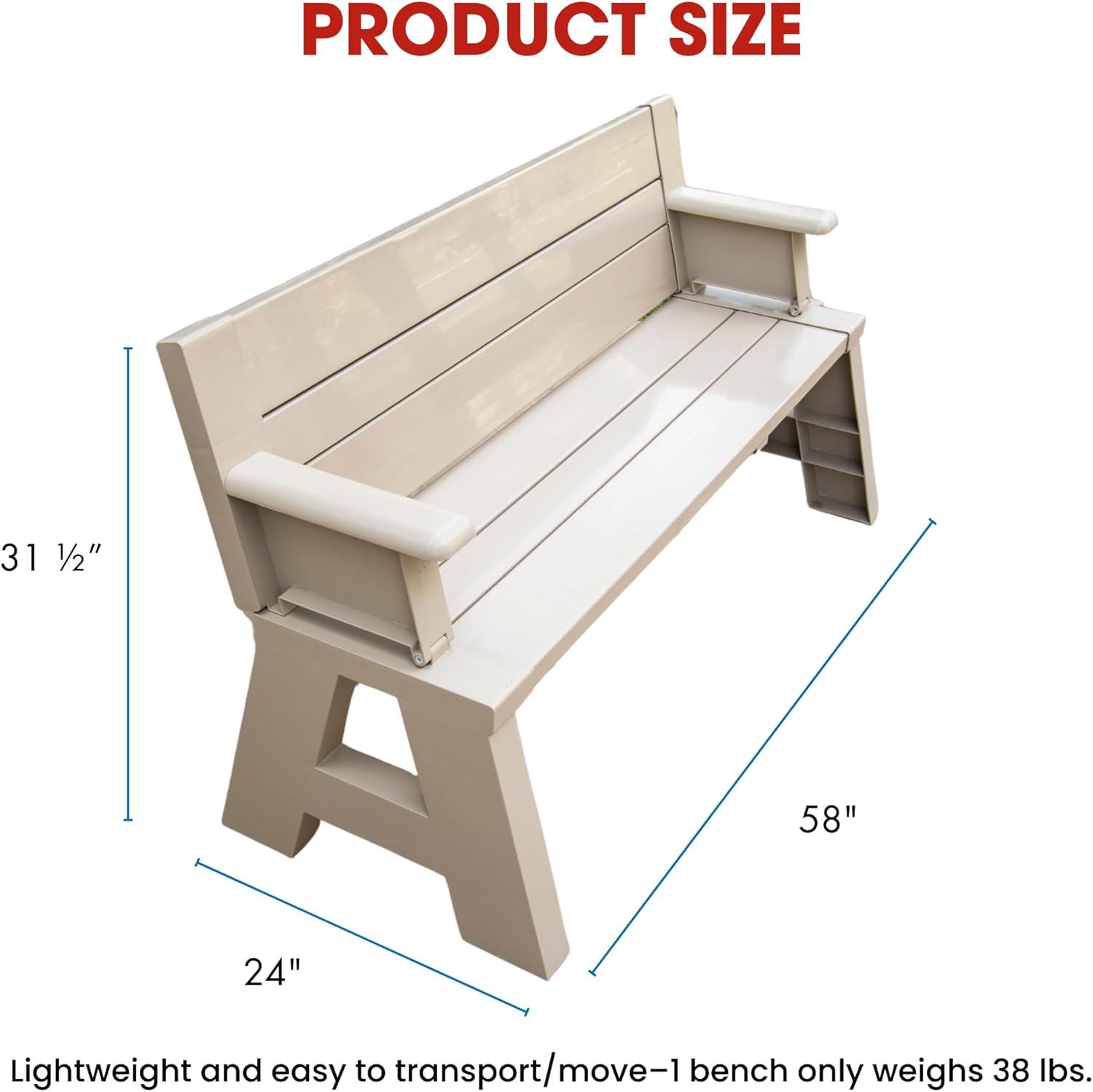 Transformable Tan Outdoor Bench-to-Table Resin Combo