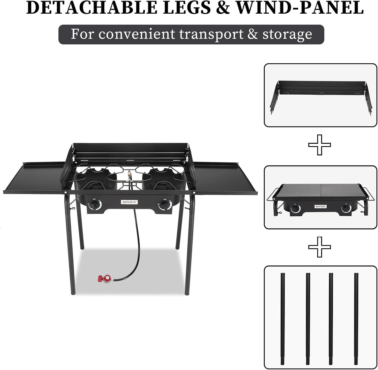 ROVSUN Black Cast Iron 2-Burner Outdoor Propane Gas Stove