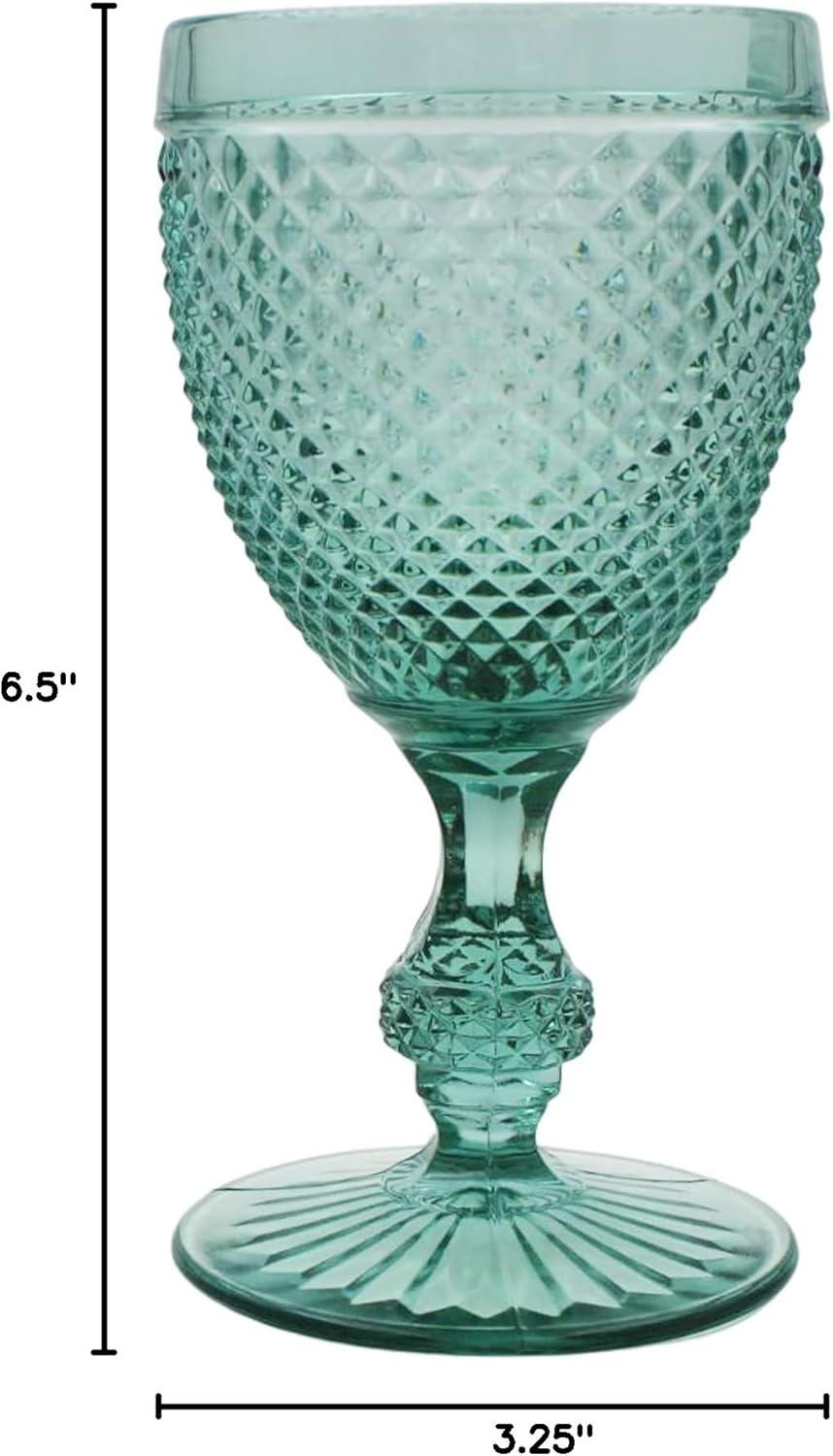 Mint Green Diamond-Cut Glass Goblet Set of 4