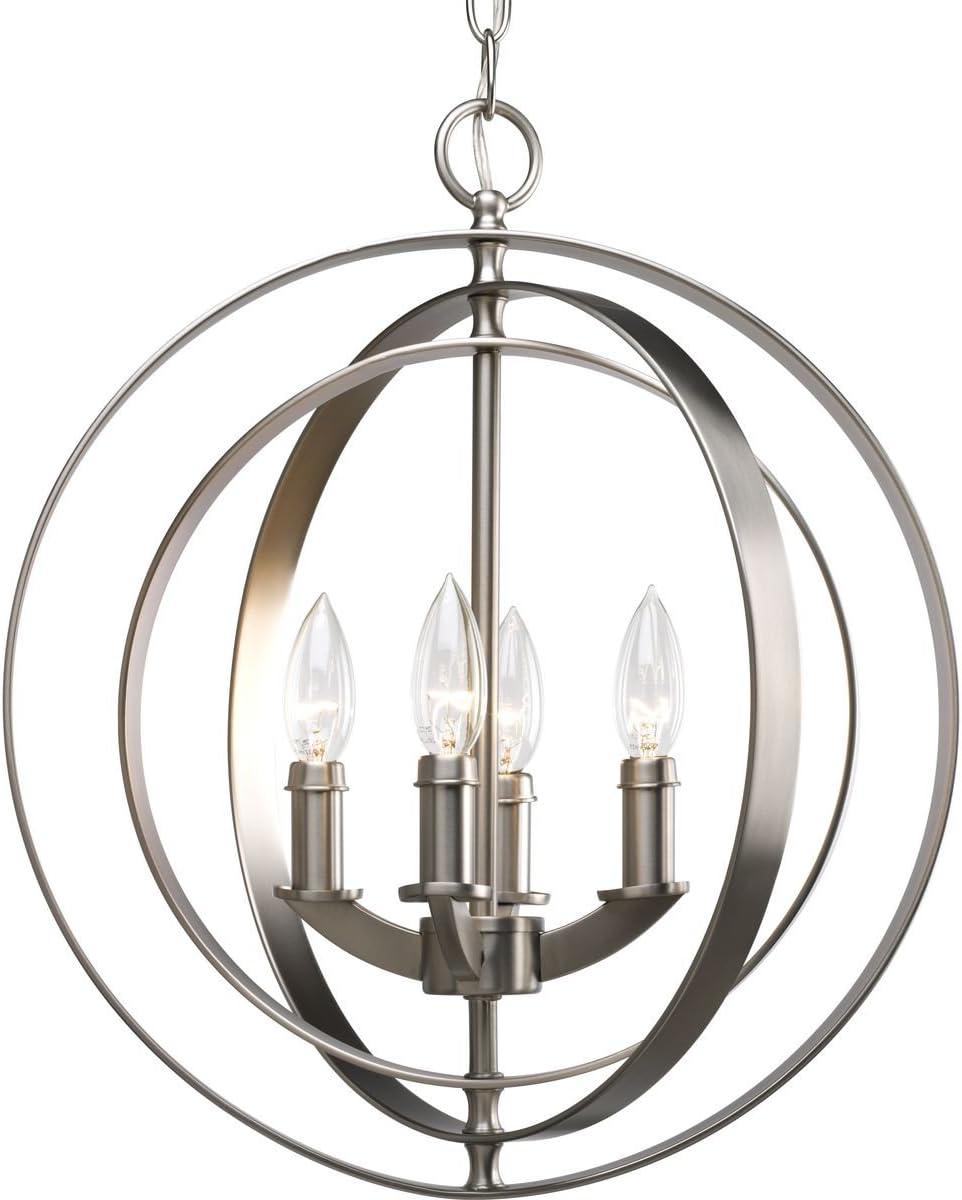Progress Lighting Equinox 4-Light Foyer Pendant, Steel, Burnished Silver, No Shade
