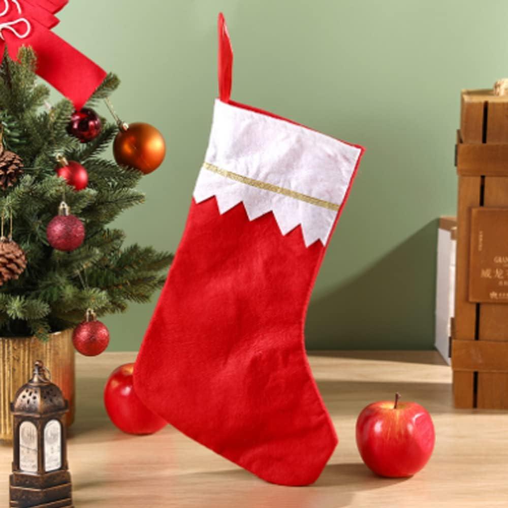 adviicd 12 Pack Felt Christmas Stockings, 14 Inches Red and White Christmas Stockings Hanging Ornaments, White with Gold Trim Christmas Stockings