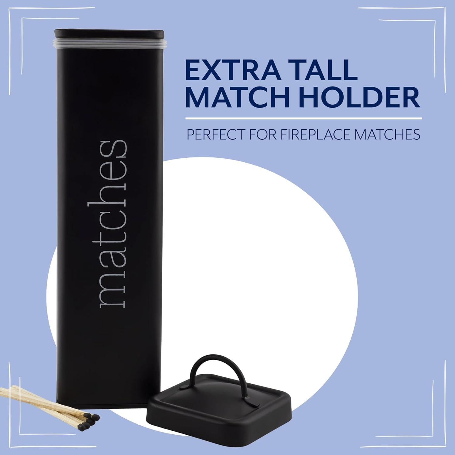 Tall Black Enamel Farmhouse Fireplace Matches Holder