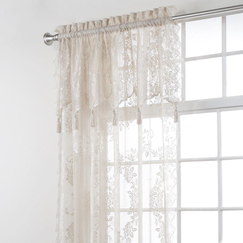 Collections Etc Carly Sheer Floral Lace Design Curtain Panel and Valance