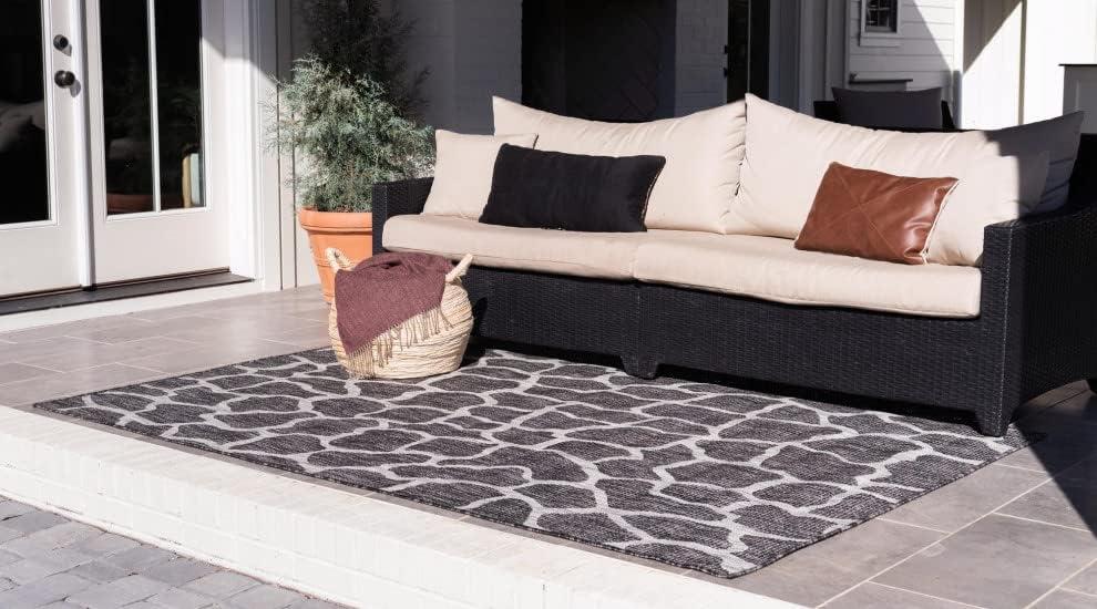 Unique Loom 6' 1 x 9' 0 Rectangle Indoor/Outdoor Safari Charcoal Gray Area Rug