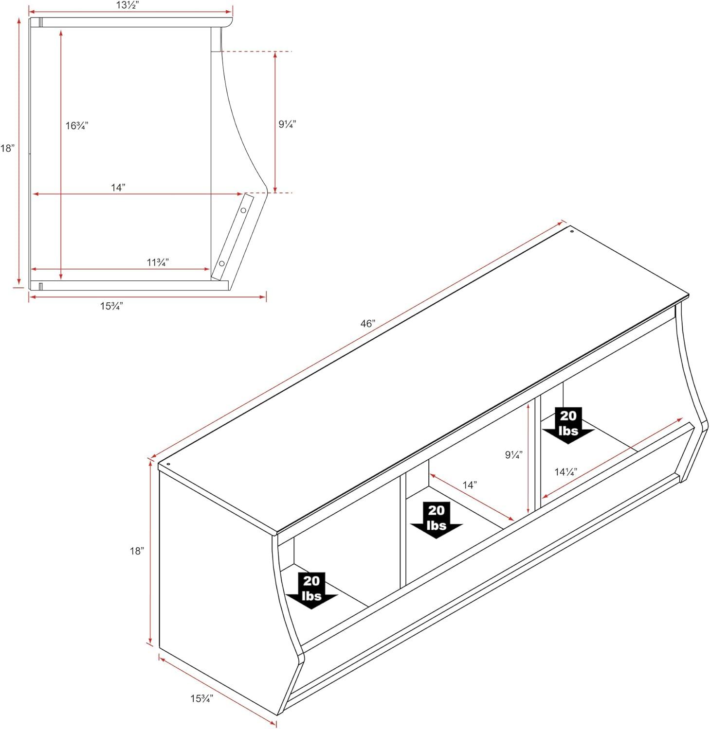 Fremont Entryway Storage Cubbie 3 Bin White - Prepac: Modular Shelving, Stackable Organizer, MDF Laminate Finish