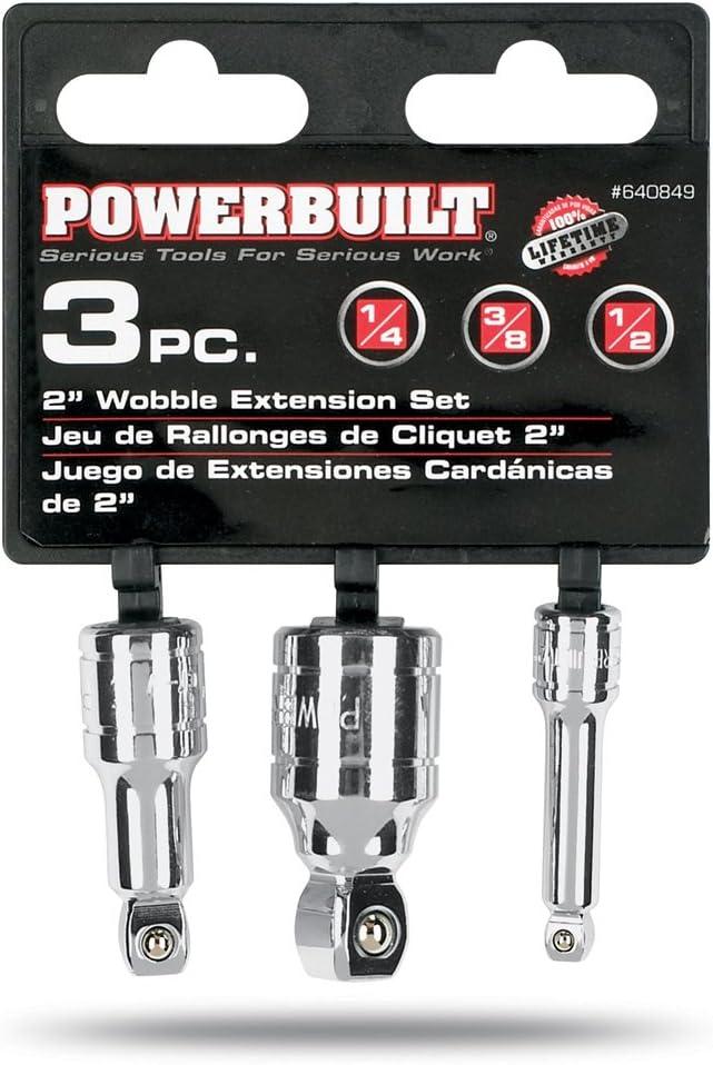 Powerbuilt 3 Pc. 2 in. Long Wobble Extension Bar Set, 1/4, 3/8, /1/2 in. Drive