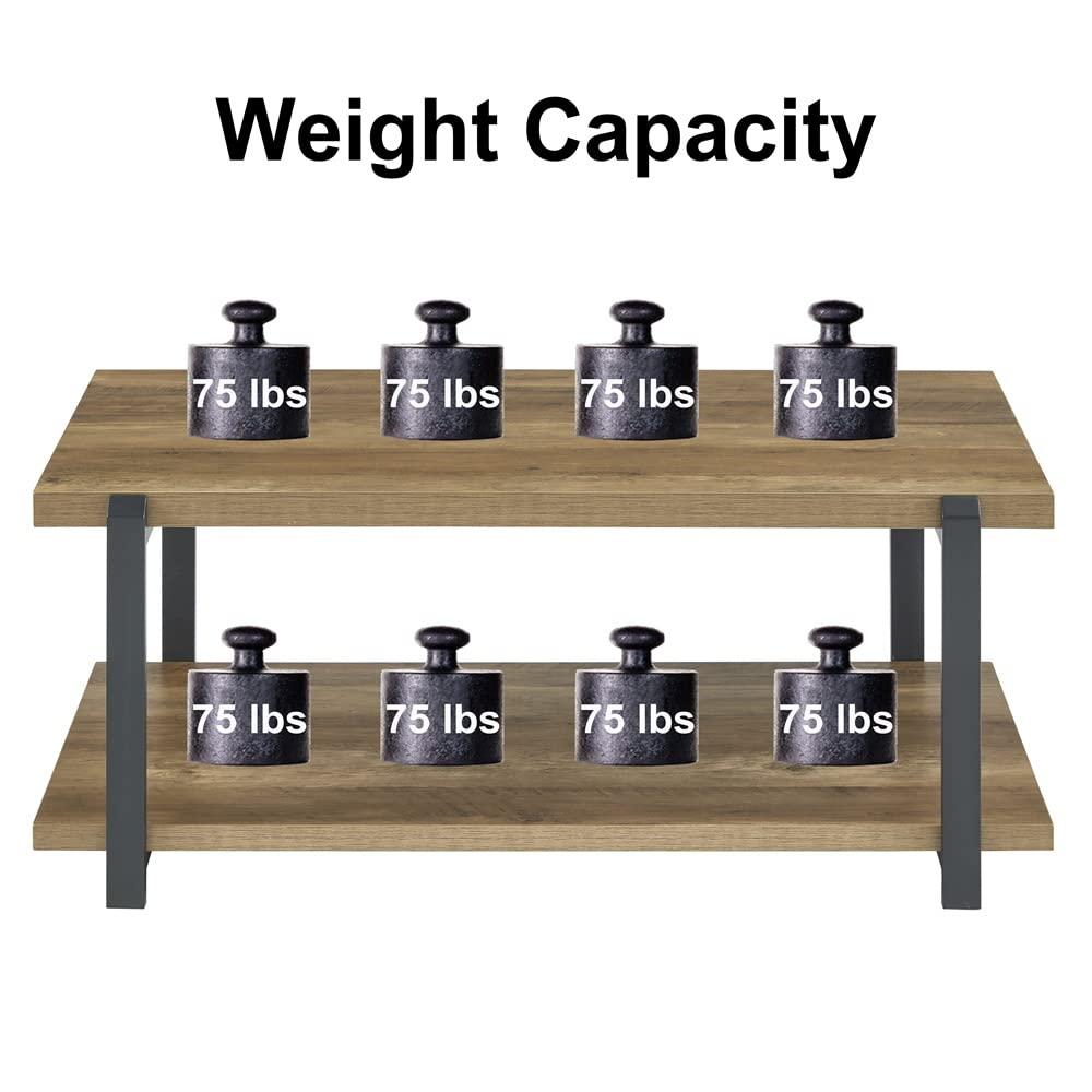 FOLUBAN Industrial Coffee Table with Shelf, Wood and Metal Rustic Cocktail Table for Living Room, Oak