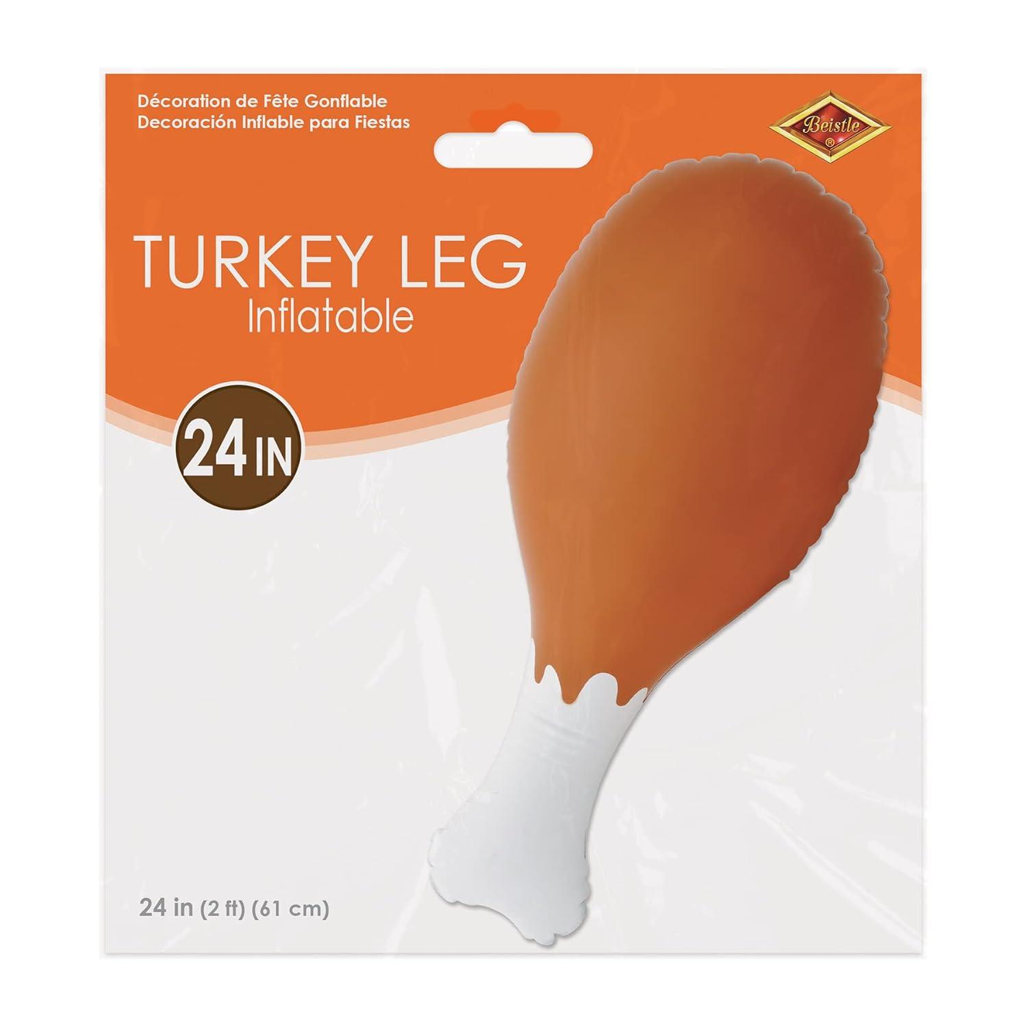 24-Inch Brown and White Inflatable Turkey Leg Prop