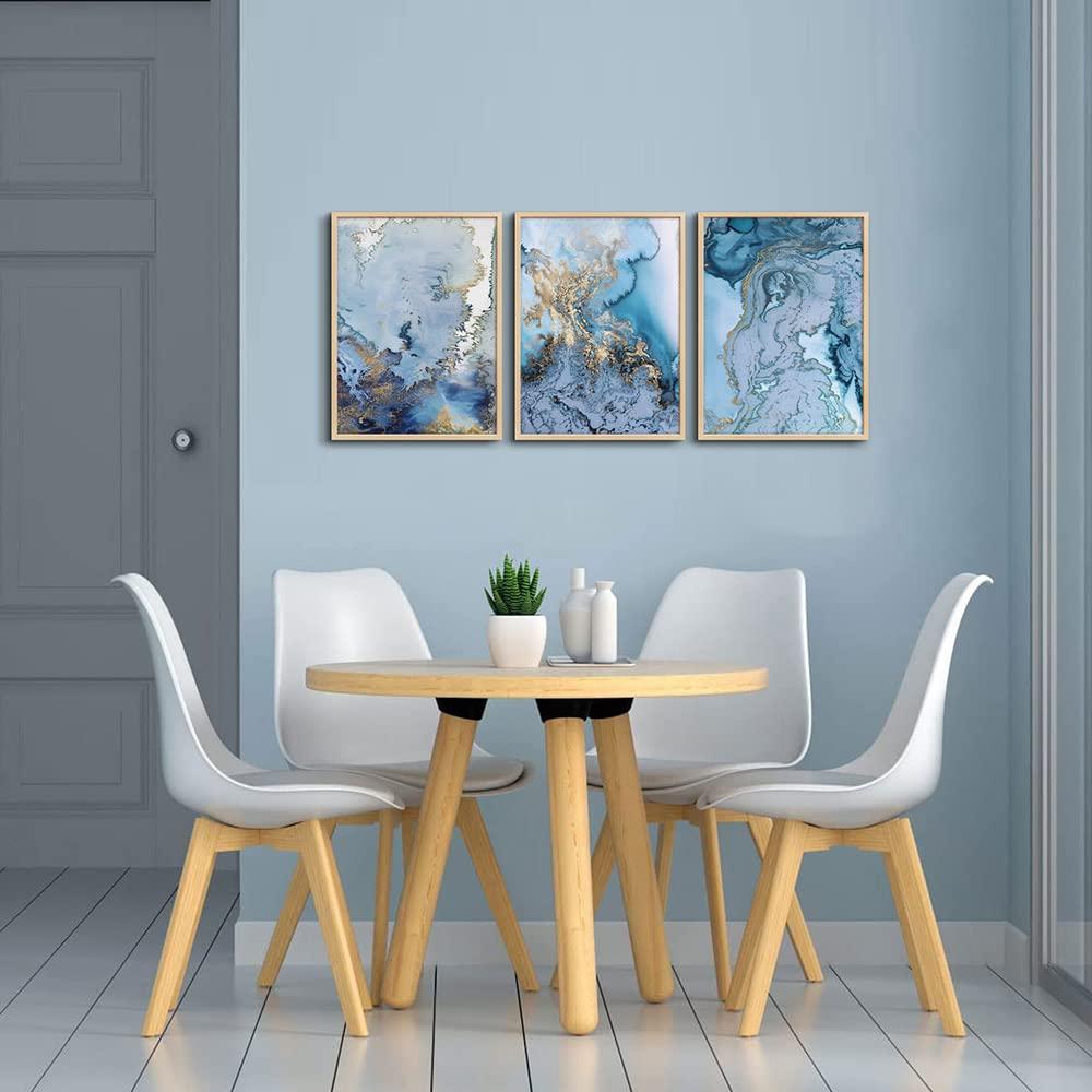 Blue Abstract Canvas Wall Art For Living Room Bedroom Wall Decor Office Pictures Watercolor Wall Paintings Bathroom Home Decoration Posters Prints Artwork 12'' X 16'' 3 Piece Set