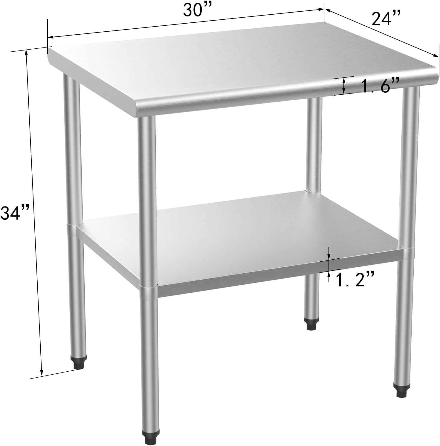 30'' x 24'' Stainless Steel Kitchen Work Table with Adjustable Undershelf