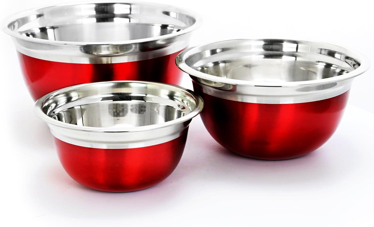 Rosamond Red Stainless Steel 3-Piece Mixing Bowl Set