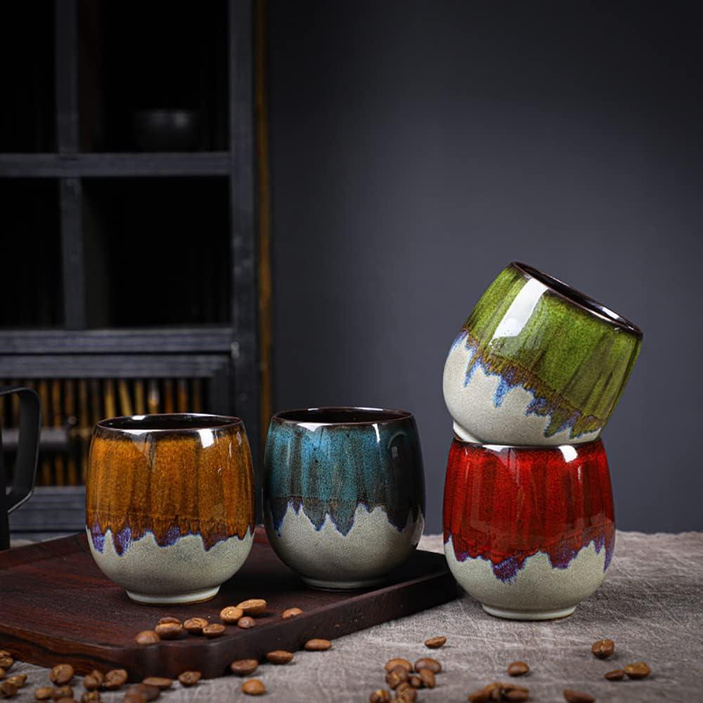 DanceeMangoos Ceramic Kiln-Change Espresso Cups Small Espresso Coffee Cup Spirits Cups Tasting Cups Ceramic Mate Cup (2 x 3.52 Oz, Red)