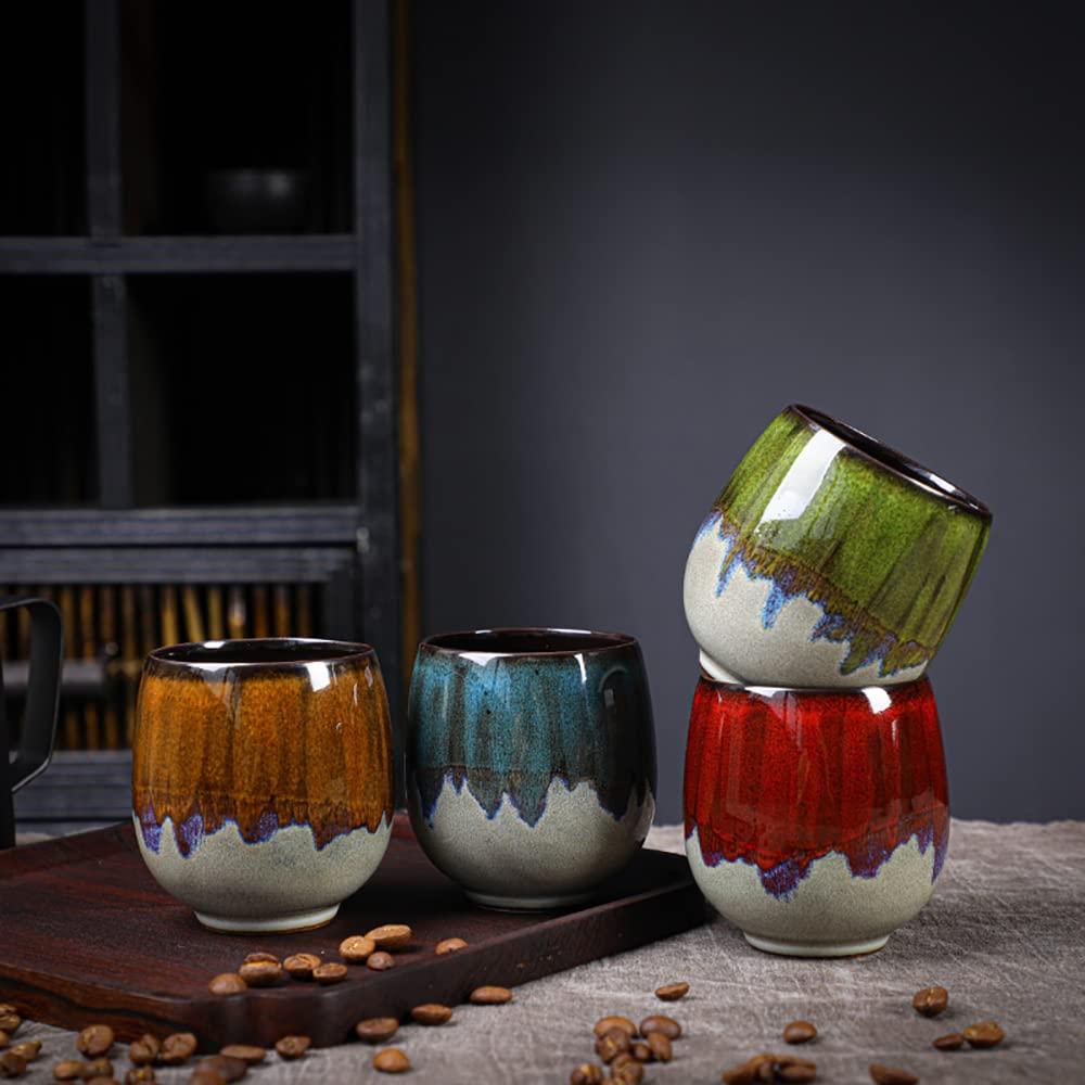 DanceeMangoos Ceramic Kiln-Change Espresso Cups Small Espresso Coffee Cup Spirits Cups Tasting Cups Ceramic Mate Cup (2 x 3.52 Oz, Red)