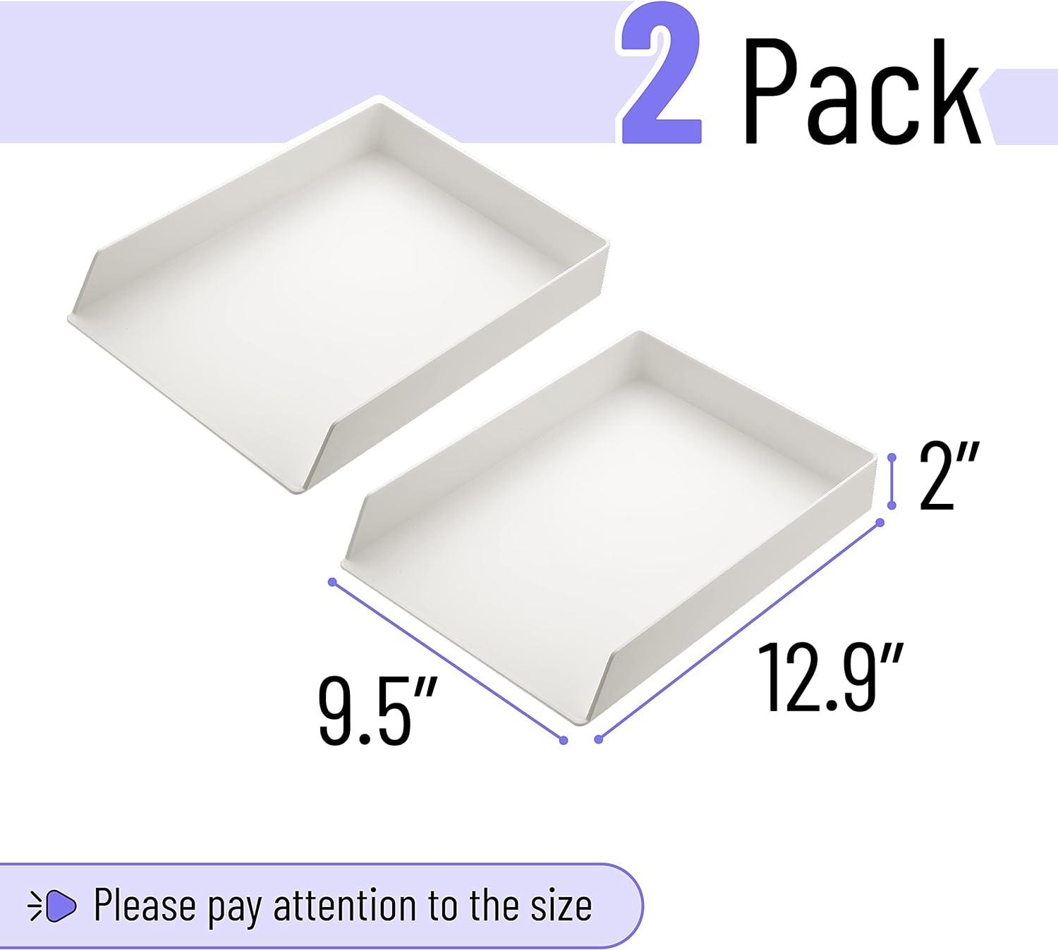 Mr. Pen- Letter Tray Desk Organizer, Plastic, 2 Pack, White File Organizer for Desk