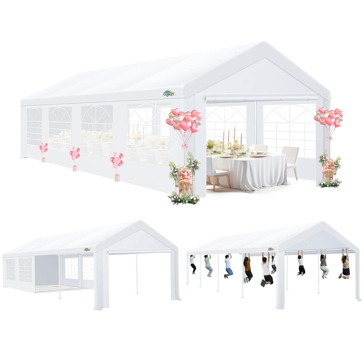 COBIZI 10x30ft Party Tent Heavy Duty, Wedding Tent, Event Tent for Parties, Carpas para Fiestas with 6 Removable Sidewalls, 10x30 Tent with Built-in Sandbag, UV50+, Waterproof, Carport, White