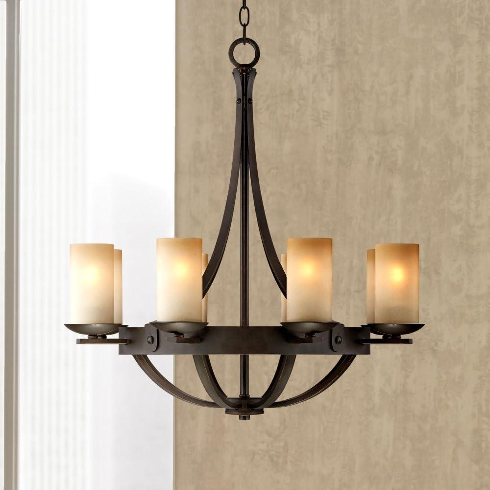 Industrial Bronze 8-Light Chandelier with Scavo Glass Shades