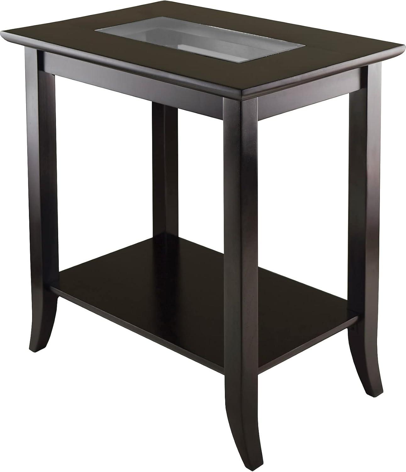 Genoa End Table Glass Top Espresso - Winsome: 23.94"W Wood Composite Side Table with Storage Shelf