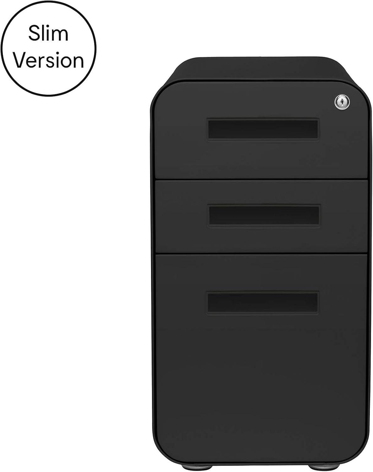 Black Slim 3-Drawer Lockable Mobile File Cabinet