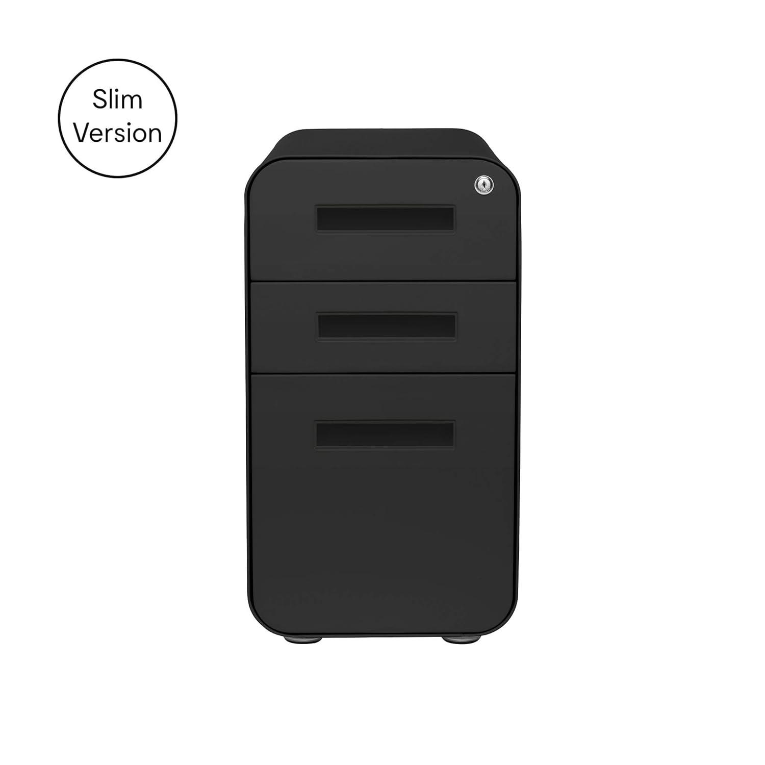 Laura Davidson Furniture Stockpile Slim 3-Drawer Mobile File Cabinet with Lock - Under Desk Metal Filing Cabinet, Legal/Letter File Folders, Wheels and Stationary Feet, Pre-Assembled, All Black